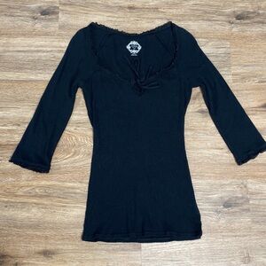 Free People Black Lace Trim Top. Size Medium.